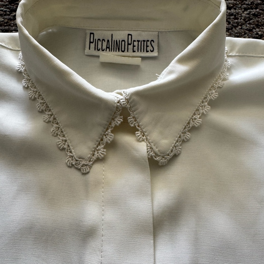 Elegant Cream Dress Shirt Vintage with Beaded Collar